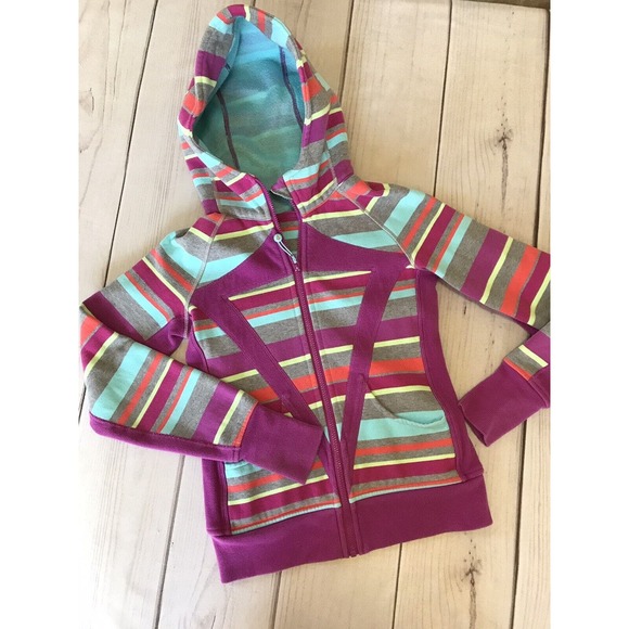 Ivivva Other - IVIVVA By Lululemon Girls Scuba Stripe Hoodie Zipper Jacket Size 14 Activewear